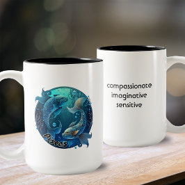 Aquamarine Fische und schwarze Wasserfarbe Zweifarbige Tasse