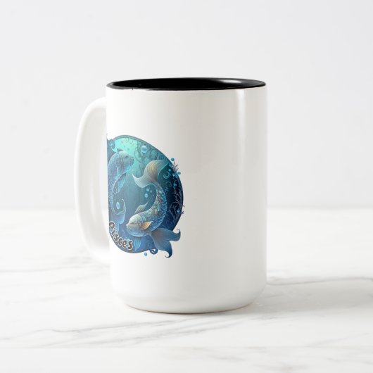 Aquamarine Fische und schwarze Wasserfarbe Zweifarbige Tasse (Vorderseite Links)
