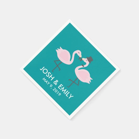 Aquamarine Flamingo Wedding Bride & Groom Pair Serviette (Ecke)