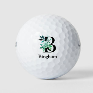 Aquamarine floral monogramm Letter B Golfball