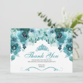 Aquamarine Floral Quinceanera Danke (Stehend Vorderseite)