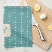 Aquamarine florale Monogram Kitchen Teetuch Geschirrtuch (Viertel Falte)