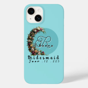 Aquamarine florale Monogramm Totbeutel   Brautpart Case-Mate iPhone 14 Hülle