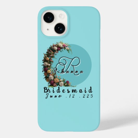 Aquamarine florale Monogramm Totbeutel | Brautpart Case-Mate iPhone Hülle (Rückseite)