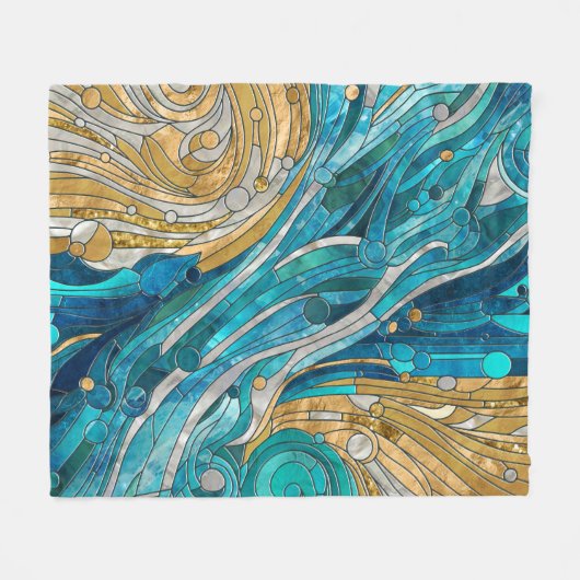 Aquamarine Fluss Abstrakt Mosaik Kunst, Dichtung u Fleecedecke (Vorderseite (Horizontal))