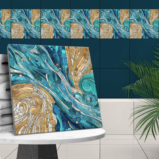 Aquamarine Fluss Abstrakt Mosaik Kunst, Dichtung u Fliese
