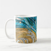 Aquamarine Fluss Abstrakt Mosaik Kunst, Dichtung u Kaffeetasse (Links)