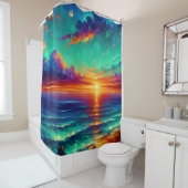 "Aquamarine Flut: Sonnenuntergang im Meer" Duschvorhang (Beispiel)