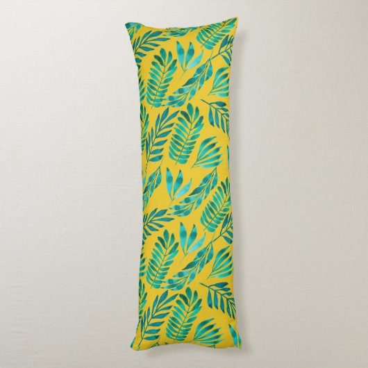 Aquamarine Foliage-Blätter aus Gold Stilvolle Bett Seitenschläferkissen (Rückseite (Vertikal))