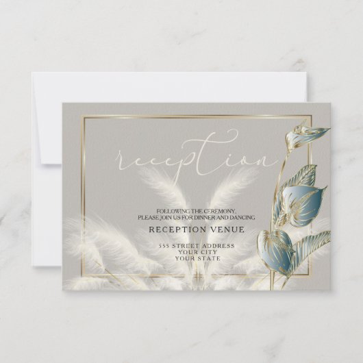 Aquamarine Foliage Gold Elfenbeinpampas Grass Empf Einladung (Vorderseite)