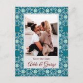 Aquamarine FOTO Hochzeit Speichern Sie das Datum P Postkarte (Vorderseite)