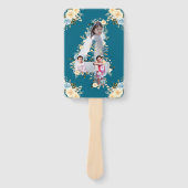 Aquamarine FotoCollage 4. Geburtstag Blaue gelbe B Fächer (Vorderseite)