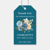 Aquamarine FotoCollage 6. Geburtstag Blaue gelbe B Geschenkanhänger (Rückseite)