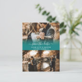 Aquamarine FotoCollage Save the Date Postkarten (Stehend Vorderseite)