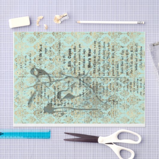 Aquamarine französische Vögel 18lb-Decoupage Seidenpapier (Handwerk)