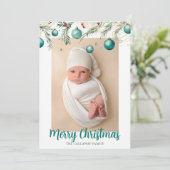 Aquamarine frohe Weihnachtsschmuck Vertikales Foto Feiertagskarte (Stehend Vorderseite)