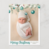 Aquamarine frohe Weihnachtsschmuck Vertikales Foto Feiertagspostkarte (Vorderseite)