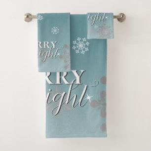 Aquamarine fröhliche und helle Schneeflocken Weihn Badhandtuch Set