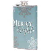 Aquamarine fröhliche und helle Schneeflocken Weihn Flachmann (Links)