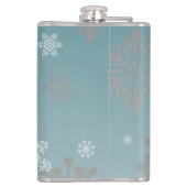Aquamarine fröhliche und helle Schneeflocken Weihn Flachmann (Rückseite)