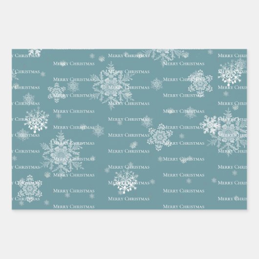 Aquamarine fröhliche und helle Schneeflocken Weihn Geschenkpapier Set (Vorderseite 3)