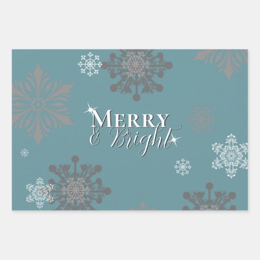 Aquamarine fröhliche und helle Schneeflocken Weihn Geschenkpapier Set (Vorderseite)