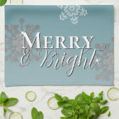 Aquamarine fröhliche und helle Schneeflocken Weihn Geschirrtuch (Gefaltet)