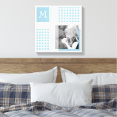 Aquamarine Fügen Sie Ihr Foto Gingham Moderne Mono Leinwanddruck (Insitu (Schlafzimmer))