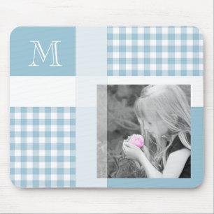 Aquamarine Fügen Sie Ihr Foto Gingham Moderne Mono Mousepad