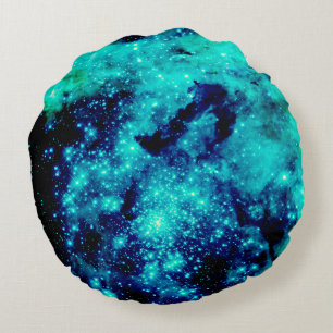 Aquamarine Galaxie Rundes Kissen