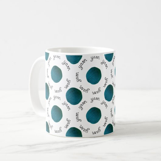 Aquamarine Garnballen Typografie Handgemachte Hand Kaffeetasse (Vorderseite Links)