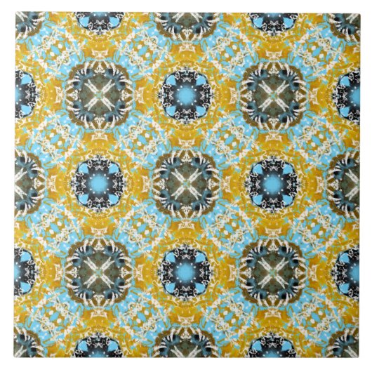 Aquamarine, gelbe und graue Diamanten- und Quadrat Fliese (Vorderseite)