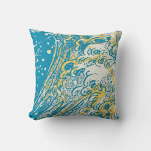 Aquamarine gelbe Wellen Design Kissen