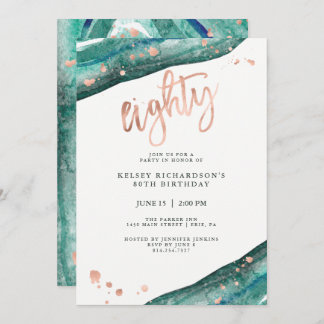 Aquamarine Geode und Imitate Rose Gold Look | 80.  Einladung