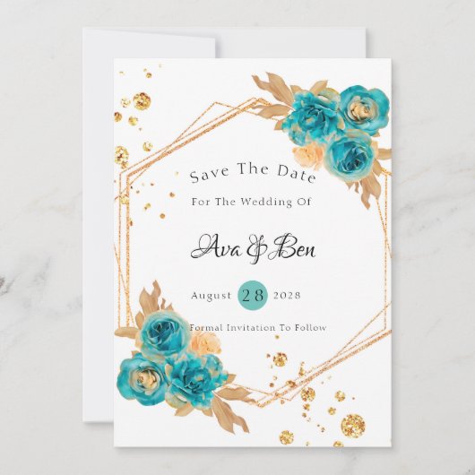 Aquamarine geometrische Save the Date-Karte für Go Einladung (Vorderseite)