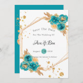 Aquamarine geometrische Save the Date-Karte für Go Einladung (Vorne/Hinten)