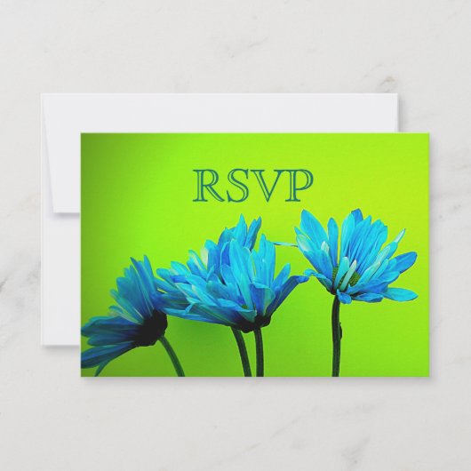Aquamarine Gerber Daisies auf Lime Green Wedding R RSVP Karte (Vorderseite)