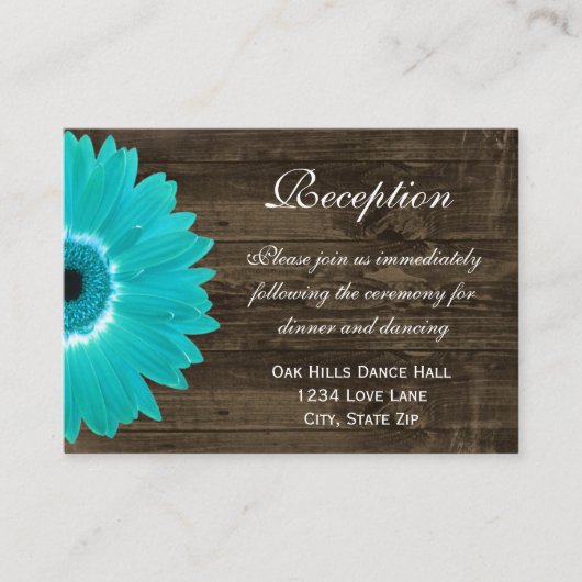 Aquamarine Gerber Daisy Wedding Reception Directio Begleitkarte (Vorderseite)