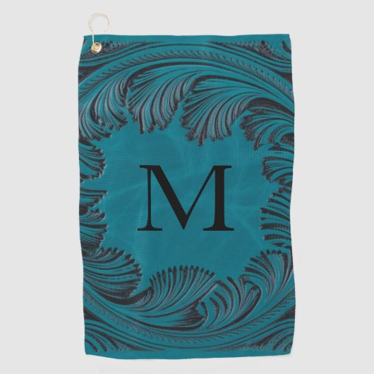 Aquamarine geschliffene Imitate Leather Western Golfhandtuch (Vorderseite)