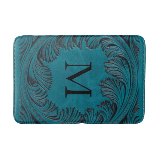 Aquamarine geschliffene Imitate Leder Western Blum Badematte (Vorderseite)