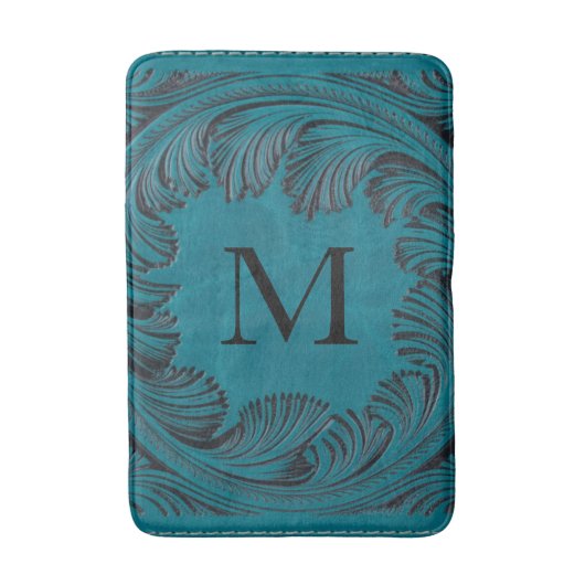 Aquamarine geschliffene Imitate Leder Western Blum Badematte (Vorderseite Vertikal)