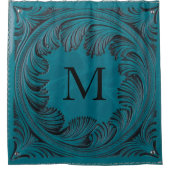 Aquamarine geschliffene Imitate Leder Western Blum Duschvorhang (Vorderseite)