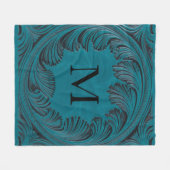 Aquamarine geschliffene Imitate Leder Western Blum Fleecedecke (Vorderseite (Horizontal))