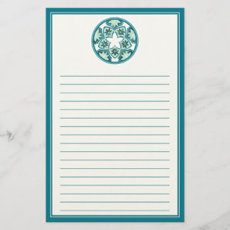 Aquamarine gezeichnetes Blumenfliesen-Briefpapier Briefpapier