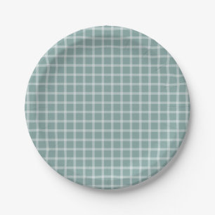 Aquamarine Gingham Gender Neutral Baby Dusche Pappteller