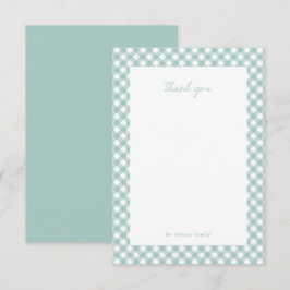 Aquamarine Gingham niedliche personalisierte Babyd Dankeskarte