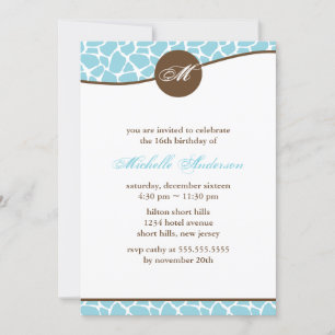 Aquamarine Giraffe Print Geburtstag Einladung