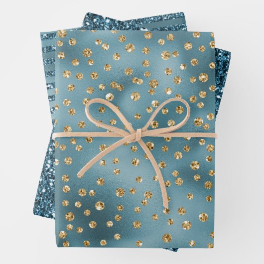 Aquamarine Glam Glitzer Sparkle Dots Geschenkpapier Set (Beispiel)