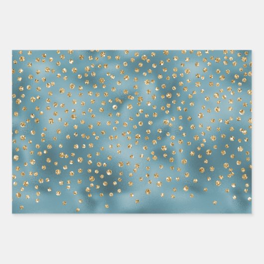 Aquamarine Glam Glitzer Sparkle Dots Geschenkpapier Set (Vorderseite)
