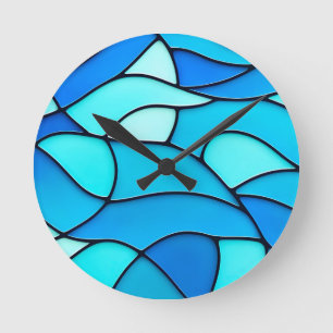 Aquamarine Glaswellen Runde Wanduhr